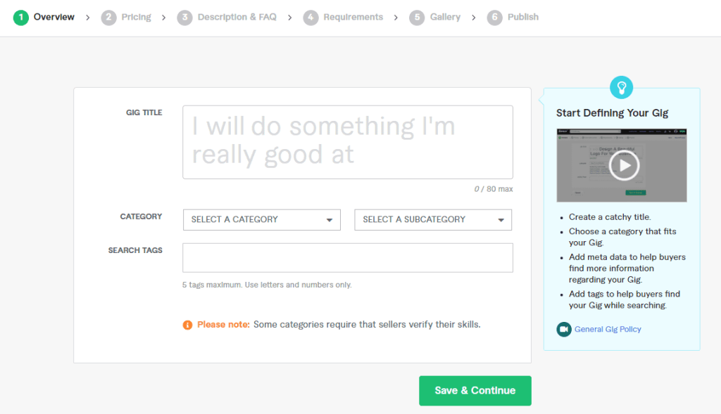 créer un gig sur la plateforme Fiverr